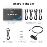 eKL USB 3.0 Switch 4 Computers Sharing USB Peripherals, 4 Port USB Switcher Sharing Mouse Keyboard Scanner Printer, with 3.5mm Headset Jack Audio Out, Includes 4 USB 3.0 Cables and Remote