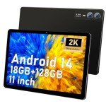 2025 Latest 11 inch 2K Tablet with Keyboard Android 14 2000x1200 2 in 1 Tablets PC, T616 Octa Core, 18GB RAM+128GB ROM, 5+5+13MP Camera, 9000mAh Battery 4 Speakers, 5G WiFi, with Case, Stylus - Gray