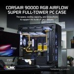 Corsair 9000D RGB Airflow Super Full-Tower PC Case – Fits up to 18x 120mm, 7X 140mm, or 4X 200mm Fans – InfiniRail™ Fan Mounting – iCUE Link System Hub Included – No Fans Included – Black