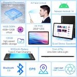 2025 Latest 11 inch 2K Tablet with Keyboard Android 14 2000x1200 2 in 1 Tablets PC, T616 Octa Core, 18GB RAM+128GB ROM, 5+5+13MP Camera, 9000mAh Battery 4 Speakers, 5G WiFi, with Case, Stylus - Gray