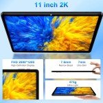 2025 Latest 11 inch 2K Tablet with Keyboard Android 14 2000x1200 2 in 1 Tablets PC, T616 Octa Core, 18GB RAM+128GB ROM, 5+5+13MP Camera, 9000mAh Battery 4 Speakers, 5G WiFi, with Case, Stylus - Gray