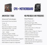 Micro Center AMD Ryzen 7 7700X Unlocked Desktop Processor with MSI PRO B650-S WiFi ProSeries ATX Motherboard (AM5, DDR5, PCIe 4.0, M.2 Slots, Wi-Fi 6E, Bluetooth 5.3)