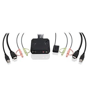 IOGEAR 2-Port 4K USB HDMI Cable KVM Switch with Remote - 4096x2160 @60Hz 2560x1440 @144Hz - USB Hub Peripheral Sharing – 2 Computers Share 1 Keyboard Mouse and Monitor - Attached Cables – GCS92HU