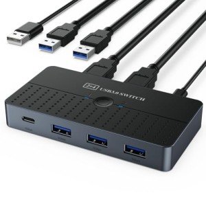YINNCEEN 5Gbps USB 3.0 Switch - 2 Computers Share 4 USB Devices, Peripheral Adapter for PC Printer Scanner Mouse Keyboard, KVM Compatible With Mac/Windows/Linux