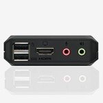 IOGEAR 2-Port 4K USB HDMI Cable KVM Switch with Remote - 4096x2160 @60Hz 2560x1440 @144Hz - USB Hub Peripheral Sharing – 2 Computers Share 1 Keyboard Mouse and Monitor - Attached Cables – GCS92HU