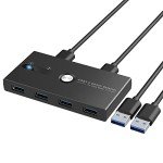 USB 3.0 KVM Switch Selector 2 Computers Sharing 4 USB Devices 4 Port USB Peripheral Switcher Box 2 in 4 Out with One-Button Swapping 2 Pack USB 3.0 Cable for Mouse, Keyboard, Scanner,Printer,Computer