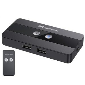 Cable Matters USB 2.0 Switch Hub USB Sharing Switch for 2 Computers and 4 USB-A Peripherals - Button or Wireless Remote Control Swapping