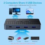 YINNCEEN 5Gbps USB 3.0 Switch - 2 Computers Share 4 USB Devices, Peripheral Adapter for PC Printer Scanner Mouse Keyboard, KVM Compatible With Mac/Windows/Linux