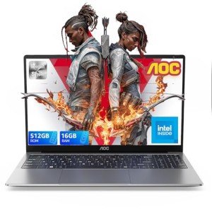 AOC Laptop Computer 15.6" Full HD IPS Display Laptop with N97 Processor(Up to 3.6GHz)Work Laptops 16GB RAM 512GB SSD Windows 11 Laptop Business Computer Light&Thin, Metal Shell, Webcam, Type-C, USB3.2