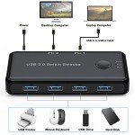 eppfun USB 3.0 Switch Selector 4 Port 2 Computers Peripheral Switcher Adapter Hub for Keyboard Mouse Printer Scanner