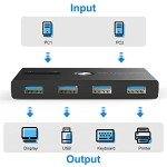 USB 3.0 KVM Switch Selector 2 Computers Sharing 4 USB Devices 4 Port USB Peripheral Switcher Box 2 in 4 Out with One-Button Swapping 2 Pack USB 3.0 Cable for Mouse, Keyboard, Scanner,Printer,Computer