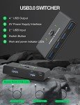 USB3.0 Switch Selector, SIVXNEM 4 Port 2 Computers Peripheral Switcher USB Hub Adapter for PC Printer Scanner Mouse Keyboard U-Disk Hard Drives with Button Switch and 2 Pack USB Male Cable (Black)