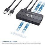 Cable Matters USB 2.0 Switch Hub USB Sharing Switch for 2 Computers and 4 USB-A Peripherals - Button or Wireless Remote Control Swapping