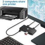 USB 3.0 KVM Switch Selector 2 Computers Sharing 4 USB Devices 4 Port USB Peripheral Switcher Box 2 in 4 Out with One-Button Swapping 2 Pack USB 3.0 Cable for Mouse, Keyboard, Scanner,Printer,Computer