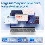 HP 15.6" Touchscreen Laptop 12th Gen Intel Core i5 24GB DDR4 RAM 1TB PCIe SSD Intel Iris Xe Graphics Wi-Fi 6E & Bluetooth 5.3 Windows 11 Pro & Office Pro Extra LT 32GB SD Card