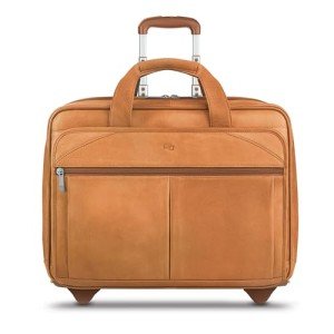 Solo New York Leather Rolling Case with Wheels - Roller Laptop Bag, Wheeled Briefcase for Women & Men, Carry On Size for Travel, Fits 15.6" Computer - Walker, Tan