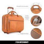 Solo New York Leather Rolling Case with Wheels - Roller Laptop Bag, Wheeled Briefcase for Women & Men, Carry On Size for Travel, Fits 15.6" Computer - Walker, Tan