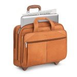 Solo New York Leather Rolling Case with Wheels - Roller Laptop Bag, Wheeled Briefcase for Women & Men, Carry On Size for Travel, Fits 15.6" Computer - Walker, Tan