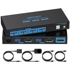 8K@60Hz Displayport Kvm Switch 1 Monitors 2 Computers USB 3.0 DP1.4 Kvm Switches Display Port for Two Computers Share Single Screen Mouse Keyboard and 2 Additional Peripherals