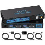 8K@60Hz Displayport Kvm Switch 1 Monitors 2 Computers USB 3.0 DP1.4 Kvm Switches Display Port for Two Computers Share Single Screen Mouse Keyboard and 2 Additional Peripherals