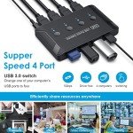 USB 3.0 Switch, Premium USB Switcher Computers Sharing 4 USB Devices for Keyboard Mouse Printer Scanner, Peripheral Switcher Box Compatible with Mac/Windows/Linux
