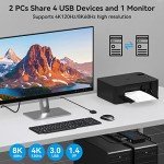 8K@60Hz Displayport Kvm Switch 1 Monitors 2 Computers USB 3.0 DP1.4 Kvm Switches Display Port for Two Computers Share Single Screen Mouse Keyboard and 2 Additional Peripherals