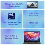 15.6" FHD Laptop Computer with Backlit Keyboard,32GB RAM 512GB SSD,Quad Core N95 Processor(Up to 3.4GHz),180 ° Angle Opening,Fingerprint Reader,8000mAh Battery,Webcam,WiFi 5,BT 4.2,Mini HDMI,USB 3.0
