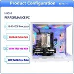 suevery Gaming PC Intel Core I5-12400F 2.5G（6Cores 12 Threads UP to 4.4G） 16G RAM Nvme 512G SSD Graphics Card A380 6G 4K Pre Built White Desktop Computer