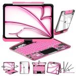CNAIDUNR Transparent 360°Rotatable Keyboard Case for iPad 11th Generation(2025),10th Generation,Clear Hard PC Back,Trackpad,Pencil Holder,7 Color Backlight Keyboard Case,Transparent Pink