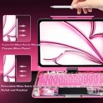 CNAIDUNR Transparent 360°Rotatable Keyboard Case for iPad 11th Generation(2025),10th Generation,Clear Hard PC Back,Trackpad,Pencil Holder,7 Color Backlight Keyboard Case,Transparent Pink