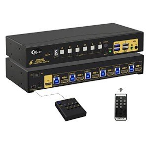 CKLau 6 Port Rack Mount KVM Switch HDMI 2.0 4K60Hz with Audio, 2 pcs USB 3.0 Peripheral Hub, and Cables for 6 Computers 1 Monitor Supports Hotkey, IR Remote, Wired Remote, Manual Switching