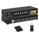 CKLau 6 Port Rack Mount KVM Switch HDMI 2.0 4K60Hz with Audio, 2 pcs USB 3.0 Peripheral Hub, and Cables for 6 Computers 1 Monitor Supports Hotkey, IR Remote, Wired Remote, Manual Switching