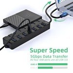 VEMONT USB hub,Computer Peripheral Equipment 7-Port USB 3.0 hub with 5V2A Power Adapter and Individual On/Off Switches,USB Charging hub 4ft/1.2m Long Cable