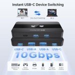 Cable Matters 10Gbps USB C Switch for 2 Computers, Data Only, Shares 2X USB-A and 2X USB-C Peripherals, No Video Support, No Host Charging, Does Not Support USBC Monitor