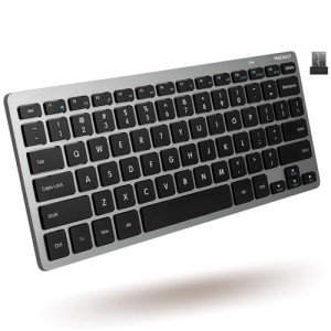 Macally Small Wireless Keyboard | Mini Keyboard for PC - Slim, Quiet & Portable for Laptop, Desktop PC, Surface, Chromebook - Space Gray
