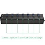 VEMONT USB hub,Computer Peripheral Equipment 7-Port USB 3.0 hub with 5V2A Power Adapter and Individual On/Off Switches,USB Charging hub 4ft/1.2m Long Cable
