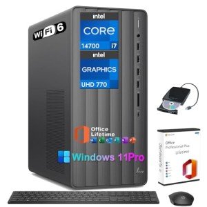 HP Envy Premium Tower Desktop - Intel i7 14700(Beat Intel i9-12900), 64GB RAM, 2TB SSD, 2TB HDD, Intel UHD Graphics 770, WiFi 6, SD Card Reader, Win 11 Pro, w/External DVD Drive, MS Office Lifetime