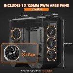 darkFlash Full-Tower ATX Gaming PC Case, Back Plug-in Motherboard, Dual-Chamber, Panoramic Glass, Up to 2 x 360mm Radiators, RTX 40 Compatible(DY470) (4 PWM ARGB Fans, Black)