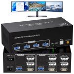 ATLAHET 8K HDMI 2 Displayport KVM Switch 3 Monitors 2 Computers DP 1.4 8K 60Hz 4K 120Hz Display Port for Two PC Share Triple Monitor and 4 USB 3.0 Peripherals Support Extended and Duplicate Mode