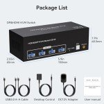 ATLAHET 8K HDMI 2 Displayport KVM Switch 3 Monitors 2 Computers DP 1.4 8K 60Hz 4K 120Hz Display Port for Two PC Share Triple Monitor and 4 USB 3.0 Peripherals Support Extended and Duplicate Mode