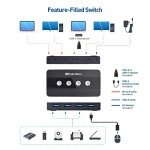 Cable Matters 4 Port USB 3.0 Switch USB Sharing Switch for 4 Computers and USB Peripherals - Button or Wireless Remote Control Switching - Includes a USB-C Adapter for USB-C USB4 and Thunderbolt 4