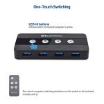 Cable Matters 4 Port USB 3.0 Switch USB Sharing Switch for 4 Computers and USB Peripherals - Button or Wireless Remote Control Switching - Includes a USB-C Adapter for USB-C USB4 and Thunderbolt 4