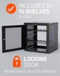 ECHOGEAR 12U Network Rack - Enclosed Wall Mount Rack Kit Includes 2X 1U Shelves, Pre-Mounted Fan, Lockable Door & Hardware - 600mm Depth Fits All Your AV Gear