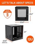 ECHOGEAR 12U Network Rack - Enclosed Wall Mount Rack Kit Includes 2X 1U Shelves, Pre-Mounted Fan, Lockable Door & Hardware - 600mm Depth Fits All Your AV Gear