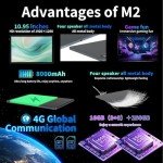 Redbeat Tablet M2 10.9inch, 16GB+256GB (1TB Expand), 2-in-1 Android 14 Tablets with Keyboard Mouse Stylus Case, 8000mAh+18W Fast Charge,Octa-Core, 4G LTE Dual SIM, Dual Camera,5G WiFi, BT5.0 Tablet PC