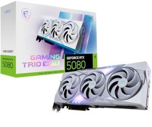 MSI Gaming RTX 5080 16G Gaming Trio OC White Graphics Card (16GB GDDR7, 256-bit, Extreme Clock TBD MHz, DisplayPort x 3 2.1a, HDMI 2.1b, NVIDIA Blackwell Architecture)
