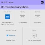 HP 15 Laptop for Home or Work, Intel Celeron N4120 Processor, 15.6" HD LED Display, 16GB RAM, 256GB SSD, SD Card Reader, HDMI, Webcam, WiFi, Bluetooth, Windows 11 Pro, WOWPC Recovery USB