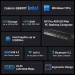 HP Pro 400 G9 Mini PC Desktop Computer, Intel CPU, 16GB DDR5 RAM, 256GB PCIe SSD, Triple 4K Display Support, USB-C, Ultra-Quiet Design, Bluetooth 5.2, WiFi 6, Keyboard and Mouse, Windows 11 Pro