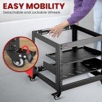 Pyle 10U Open Frame Server Rack - Wall Mount Network Rack for Servers, Networking & AV Gear - Heavy-Duty 19" Equipment, Includes 1U & 2U Vented Shelves for Airflow, Lockable Wheels - 440 lbs Capacity