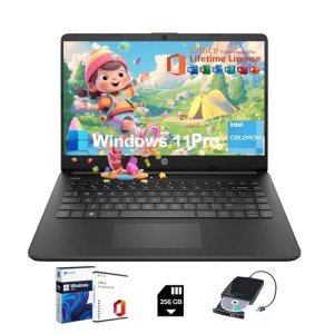 HP Student Business Laptop Computer - w/Microsoft Office Lifetime & Free CD/DVD Drive • 16GB RAM • 128GB eMMC & 256GB Extend Micro SD • Intel 4-Core Processor • HD Display • Win11 Pro(Black)